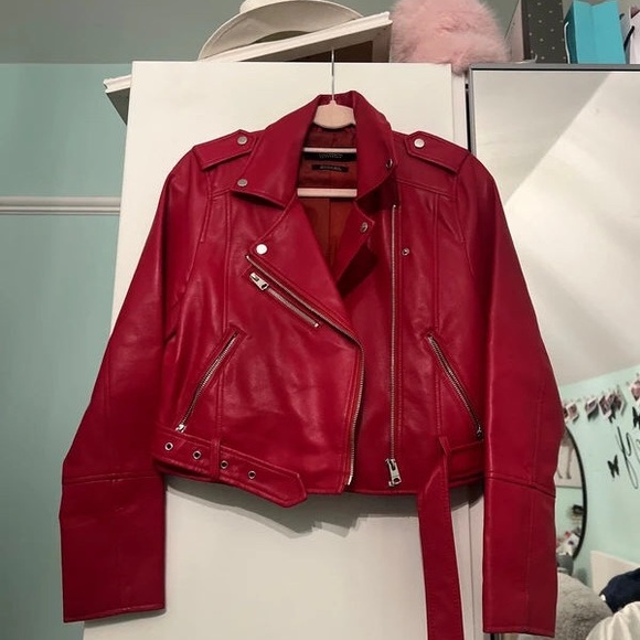 Pull&Bear Vibrant Red Leather Jacket